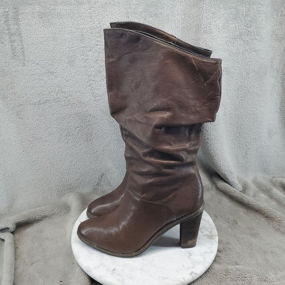 Calvin Klein Boots Womens Size 8.5 Brown Leather Makayla Slouchy Knee Boots